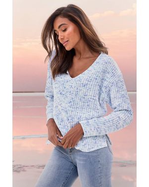 Buffalo V-Ausschnitt-Pullover aus weichem Chenille, Strickpullover, kuschelig weich - Blau