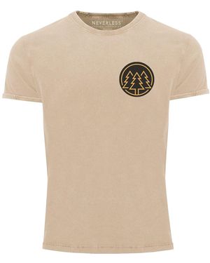 Neverless Vintage Shirt Logo Wald Bäume Outdoor Motiv Printshirt mit Print - Natur