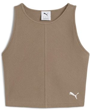 PUMA T-Shirt WARDROBE ESS Geripptes Crop-Top - Braun