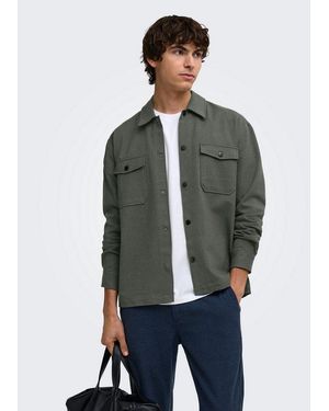 Only & Sons Langarmhemd Onsmark Brushed 0353 Overshirt Materialmix, Regular Fit - Grün