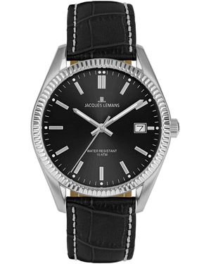 Jacques Lemans Quarzuhr Derby 50-3P, Armbanduhr, uhr, uhr, Lederarmband, Datum - Schwarz