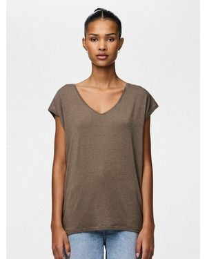 Pieces Kurzarmshirt Pc Billo Viskosemischung, Loose Fit - Braun
