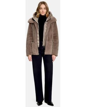 AMBER & JUNE Plüschjacke Damen Mit Abnehmbarem Westenteil - Braun