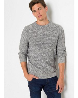 bonprix Strickpullover Aus Baumwolle, Ohne Kragen, Regular Fit, Melierte Optik - Grau