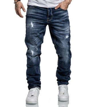 Amaci&Sons Straight-Jeans Medford Destroyed Jeans Herren Regular Fit Destroyed Jeans - Blau