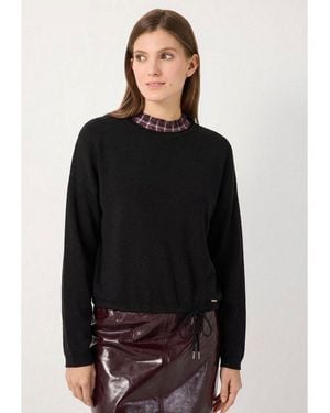 MORE&MORE Rundhalspullover Lockerer Strickpullover, Tunnelzug - Schwarz