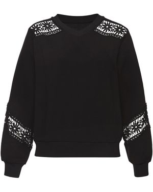 vivance active Sweatshirt mit Spitzeneinsätzen an Schulter und Ärmel - Schwarz