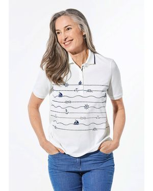 Goldner Print-Shirt Kurzgröße: Poloshirt mit maritimem Druck - Weiß