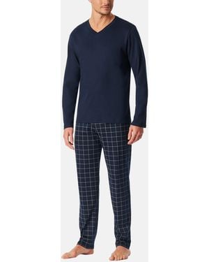 Schiesser Pyjama Fine Interlock (Set, 2 tlg) Schlafanzug - Blau