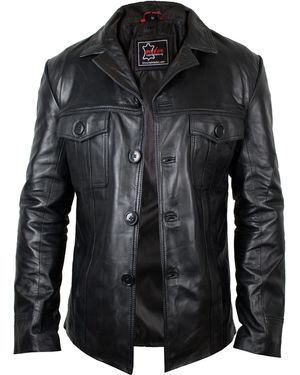 Md'M Lederjacke Ledersakko leichte Lamm Jacke Blazer auch in groß Größen erhältlich - Schwarz