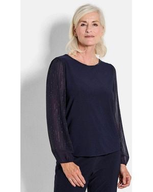 Goldner Langarmshirt Edles Langarmoberteil Mit Glitzerärmeln Glamouröse Bluse Mit Funkelnden Details, Semitransparent - Blau