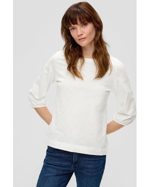 S.oliver 3/4-Arm-Shirt Baumwollshirt mit Puffärmeln Raffung - Weiß