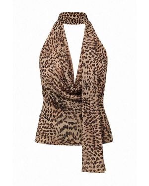 Gina Tricot Shirttop Leopard Scarf Cowlneck Top - Braun