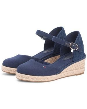 Tommy Hilfiger Mid Wedge Espad Closed Toe Keilsandalette Plateau, Sommerschuh Mit Verstellbarer Schnalle, Schmale Form - Blau