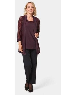 Goldner Shirtbluse Elegantes Set Mit Pailletten-Details Spitzenjacke Mit Schalkragen Und 3/4-Arm, Basictop Mit Spitzenblende - Rot