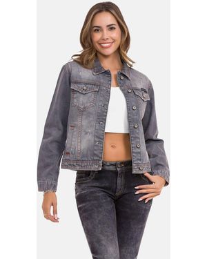 Cipo & Baxx Jeansjacke mit kontrastfarbenen Nähten, WJ206 - Grau