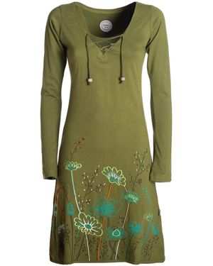 Vishes Tunikakleid Langarm-Shirtkleid Tunika-Kleid Baumwollkleid - Grün