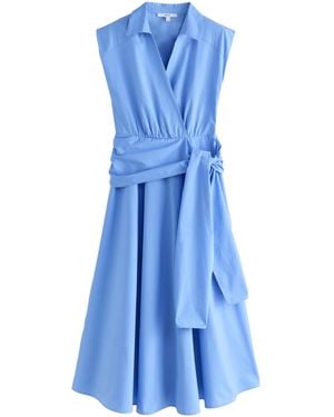 Next Abendkleid Kleid mit Flügelärmeln und Bindegürtel (1-tlg) - Blau