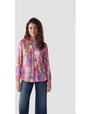 Le Comte Klassische Farbenfrohe Bluse mit floralem Print - Rot
