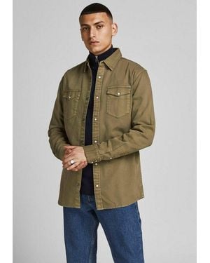 Jack & Jones Jeanshemd Jjesheridan Im Workwear-Stil Mit Robuster Baumwollqualität Unifarben, Modisch, Slim Fit, Baumwolle, Hemdkragen - Grün