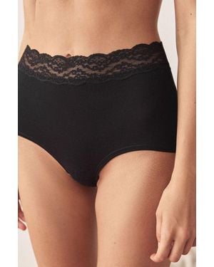Next High-Waist-Slip Baumwoll-Spitzenslips, Volle Bedeckung, 7Er-Pack (7-St) - Schwarz