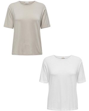 Jacqueline De Yong T-Shirt 2er-Set Weich Regular Fit Rundhals (2-tlg) JDYMILA /S O-NECK TOP JRS - Weiß