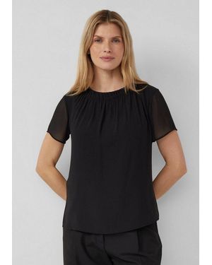 S.oliver Kurzarmbluse Bluse Luftige Chiffon-Bluse Mit Gesteppter Raffung - Schwarz