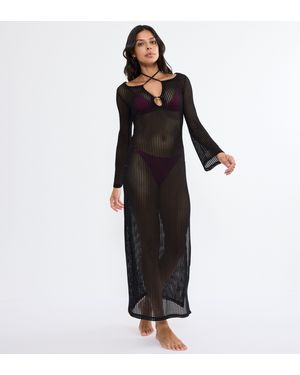 Triumph Strandkleid Beach MyWear Crochet Long Dress LSL weiches Häkeldesign - Schwarz