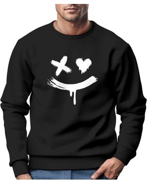 Neverless Sweatshirt mit Aufdruck Motiv Smile Print Rundhals-Pullover - Schwarz