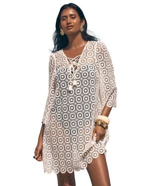 Love & Roses Strandkleid Gehäkelter Kaftan Mit Bindedetail (1-Tlg) - Weiß
