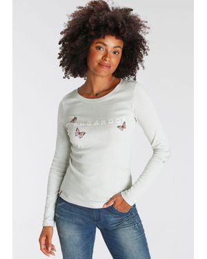 Kangaroos Langarmshirt krempelbare Ärmel, sehr figurbetonter Schnitt - Weiß