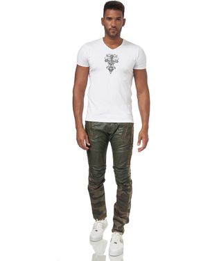 KINGZ Slim-fit- Camouflage Designer Jeans Biker mit Nieten - Schwarz