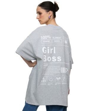 Worldclassca Oversized Print GIRL BOSS T-Shirt lang Sommer Oberteil - Grau