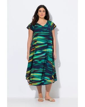 Ulla Popken Strandkleid Midikleid A-Linie V-Ausschnitt Halbarm - Grün