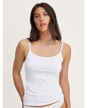CALIDA Spaghettitop Essential Cotton Tiefer Ausschnitt, Single Jersey Qualität, Schmale Träger, Weich - Weiß