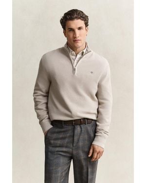 GANT Troyer Micro Textured Cotton Half Zip Regular Fit Mit Troyerkragen - Natur