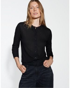 Opus Shirtjacke Sebuti Slim Aus Semitransparentem Rippjersey - Schwarz
