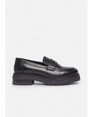 Comma, Slipper Slipper Leder-Loafers Mit Plateausohle - Schwarz