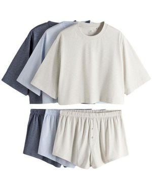 The Set Pyjama Kastiges Essentials Schlafanzug, 3Er-Pack (6 Tlg) - Weiß