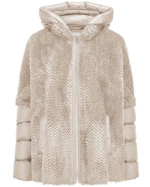 Milestone Cape Mswega Fake-Fur-Stepp-Mix Mit Veganer Fake-Daune & Abnehmbarer Kapuze - Natur