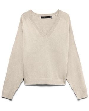 Vero Moda Strickpullover Vmholly Karis Ls V-Neck Pullover Boo Viskosemischung - Natur