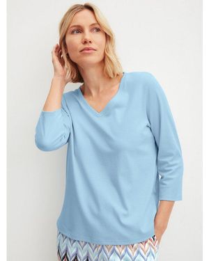 CALIDA Langarmshirt Favourites Botanic Damen (1-Tlg) 3/4-Arm-Shirt, Wärmend Und Komfortabel - Blau