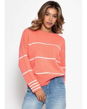 SassyClassy Strickpullover Feinstrickpullover mit Kontraststreifen - Orange