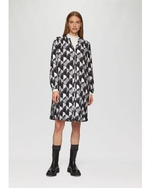 S.oliver Minikleid Viskose-Kleid mit All-over-Print und seitlichen Eingrifftaschen Raffung - Weiß