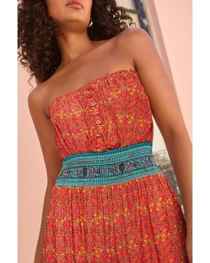 Next Midikleid Midi-Sommerkleid mit Bandeau-Ausschnitt (1-tlg) - Rot