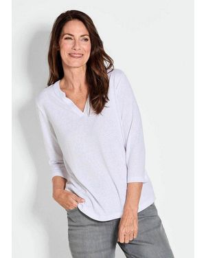 Goldner T-Shirt Modisches 3/4-Arm-Oberteil Sommerbluse Mit V-Ausschnitt, Pflegeleichter Jersey, Körniger Griff - Weiß