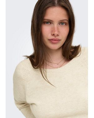 ONLY Strickpullover Onlrene Ls V-Neck Reversibel Knt Noos Materialmix, Regular Fit - Natur