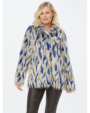 Sarah Kern Fellimitatjacke Webpelzjacke figurumspielend im Multicolor Print - Blau