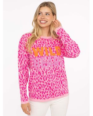 Zwillingsherz Strickpullover "Wild Heart" mit Neon Aufschrift - Pink