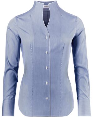Vincenzo Boretti Klassische Bluse leicht tailliert Kelchkragen - Blau
